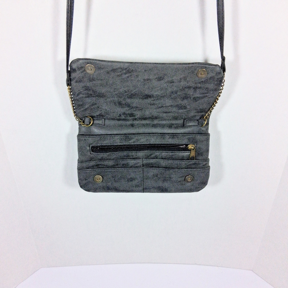 Crossbody or Clutch 9"X5"" Zipper/Snap  Gray Grunge Purse Travel/Hiking/Vacation